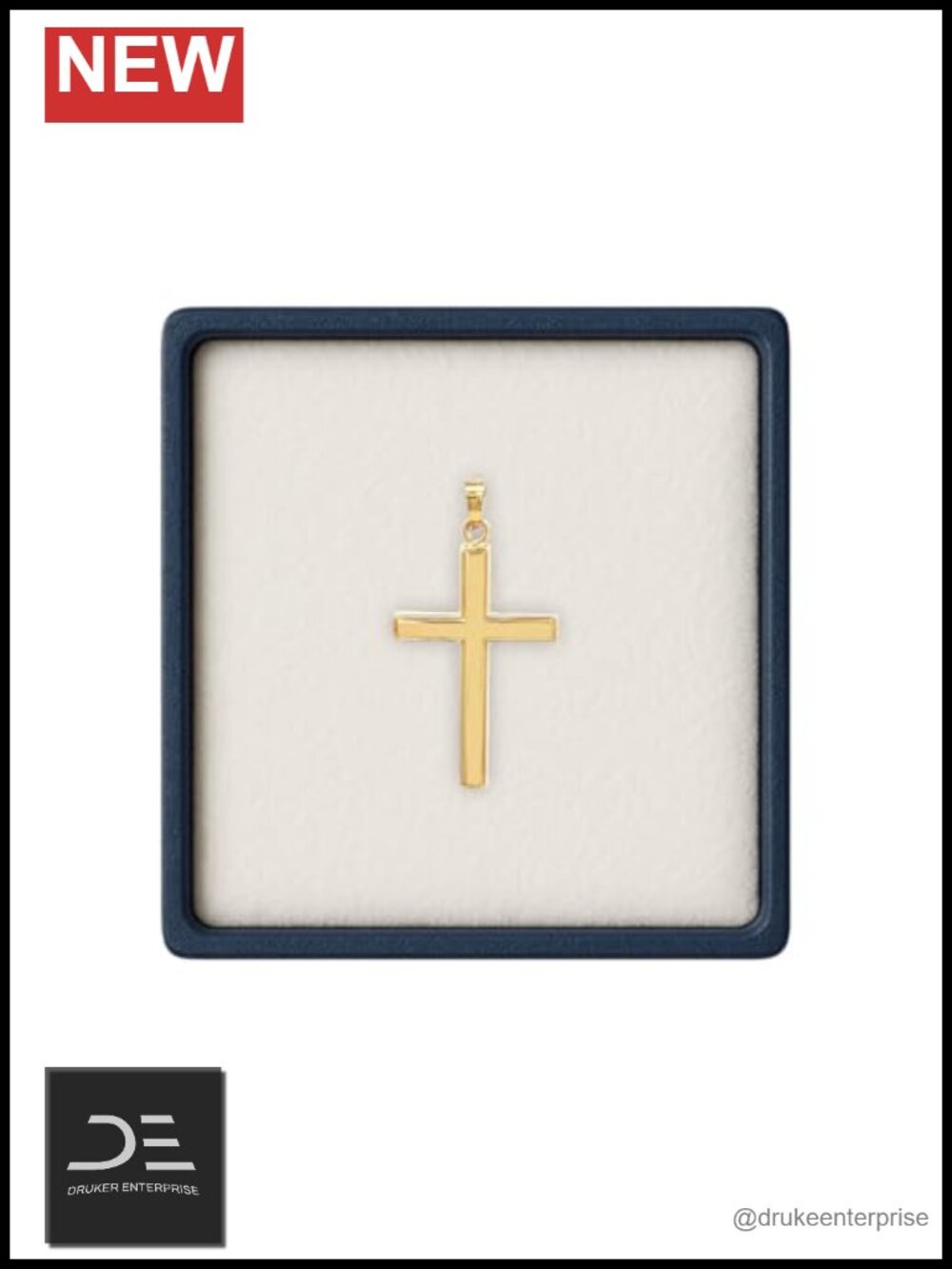 Solid 14K Yellow Gold Cross Necklace Religious Pendant Chain